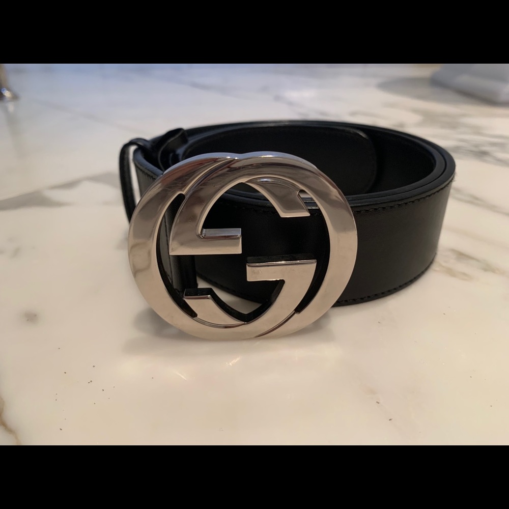 Gucci GG Silver Belt w/ Black Leather